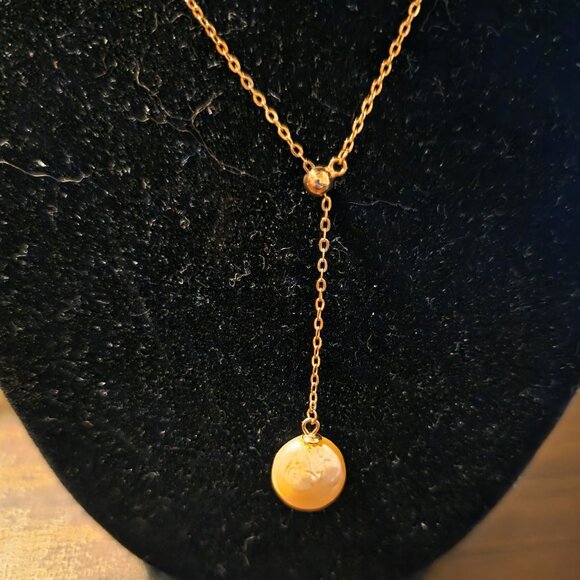 Rose Gold Pearl Dangle Necklace - Picture 3 of 6